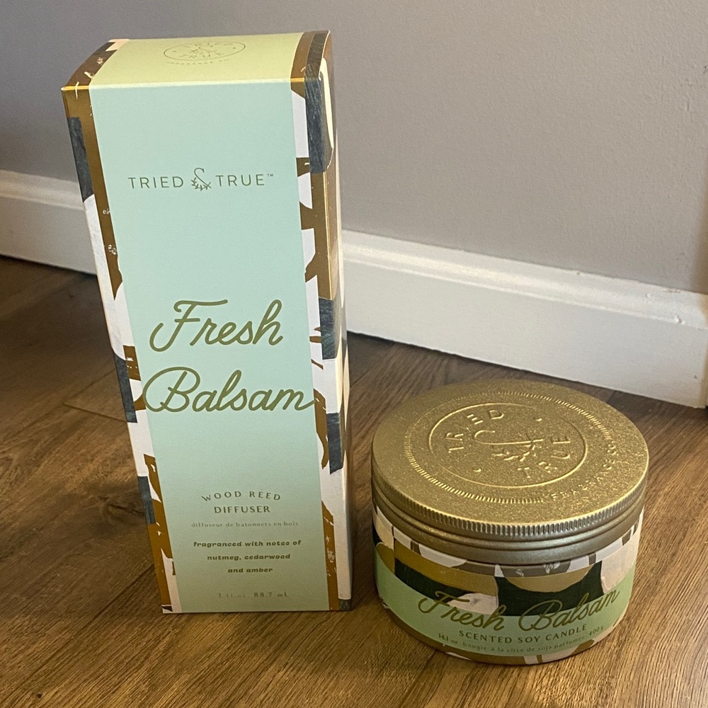 ILLUME Tried & True Fresh Balsam Wood Reed Diffuser & Large 3 wick Candle Tin